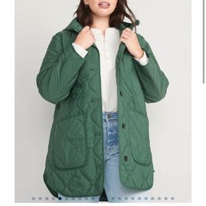 Old Navy Hooded Quilted Utility Coat for Women Green NEW XXL